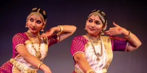 Dancers performing at the Kala Sangam Global launch in Bradford Arts Centre